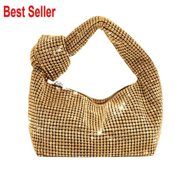 Full Glitter Rhinestone Hobo Dumpling Evening Clutch Crossbody Bag - Picture 1 of 7